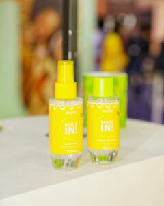 Body splash da linha Banana da Melu, disponível em diferentes fragrâncias na Beauty Fair 2025.