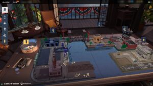 Base naval interativa do evento Cais da Liberdade em World of Warships, mostrando estruturas e progresso de construção.