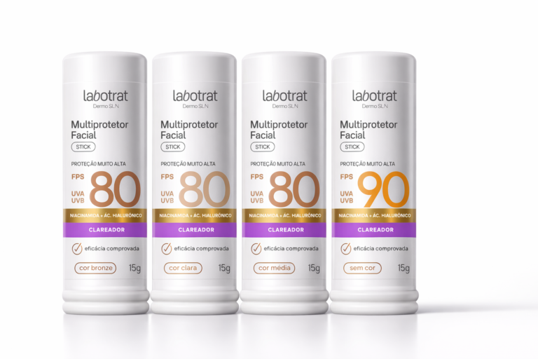 Multiprotetores faciais em stick da labotrat Dermo Sun, com FPS 80 e FPS 90, opções com e sem cor, proteção muito alta.