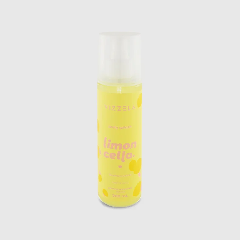 Body Splash Limoncello vizzela 200ml com embalagem amarela cítrica e tampa transparente, fragrância fresh & juicy inspirada no limão siciliano.