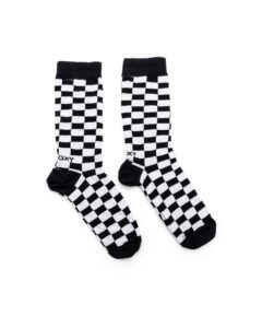 Meia Zaxy com estampa xadrez preta e branca, estilo clássico e versátil para looks de outono-inverno