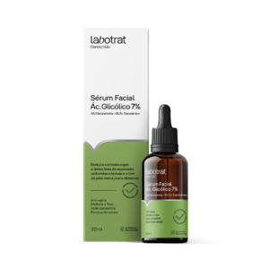 Labotrat Sérum Facial Ácido Glicólico 7% com niacinamida e ácido tranexâmico. A fórmula auxilia na renovação celular, uniformização do tom da pele, redução de manchas e melhora da luminosidade facial.