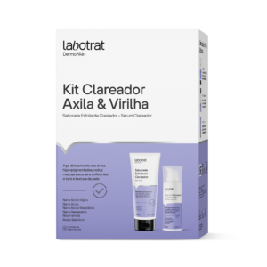 Labotrat Kit Clareador Axila & Virilha composto por sabonete esfoliante e sérum clareador. O tratamento auxilia na redução da hiperpigmentação, uniformização do tom da pele e melhora da textura em áreas de atrito.