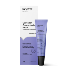 Labotrat Clareador Concentrado Facial com niacinamida e nano arbutin. O tratamento auxilia na redução da pigmentação, combate marcas e melasma, além de promover um tom de pele mais uniforme.