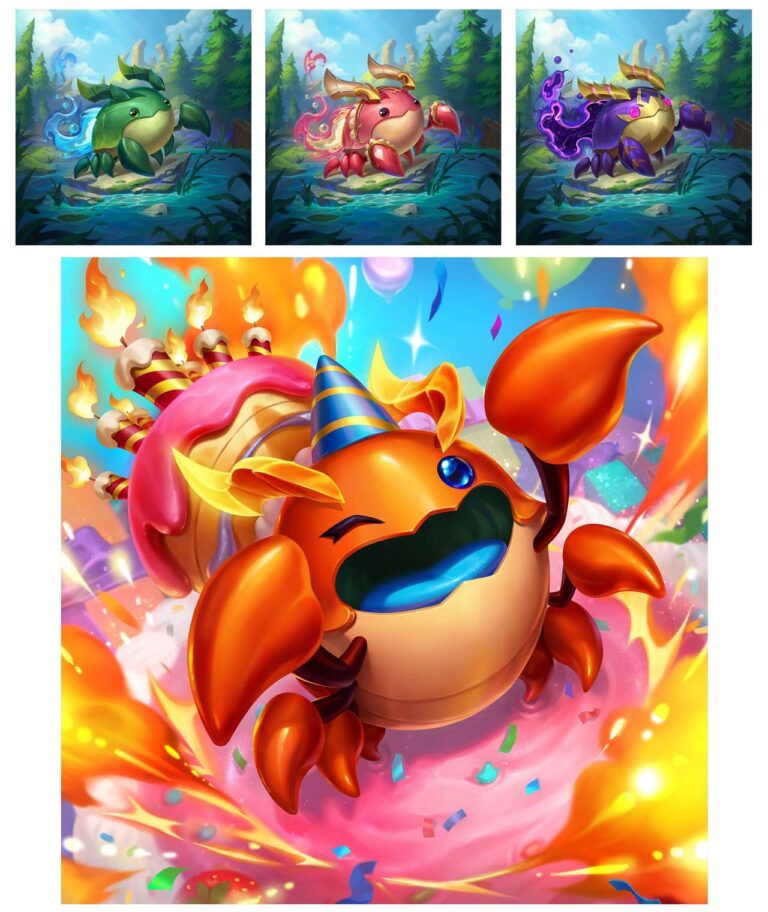 Pequena Lenda Oronguejo ganha novas variantes coloridas no evento especial de aniversário de Teamfight Tactics.