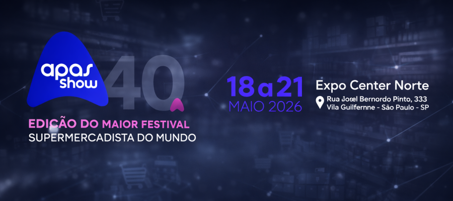Banner promocional da APAS Show 2026 com logo do evento, indicação da 40ª edição, datas de 18 a 21 de maio e local Expo Center Norte em São Paulo.