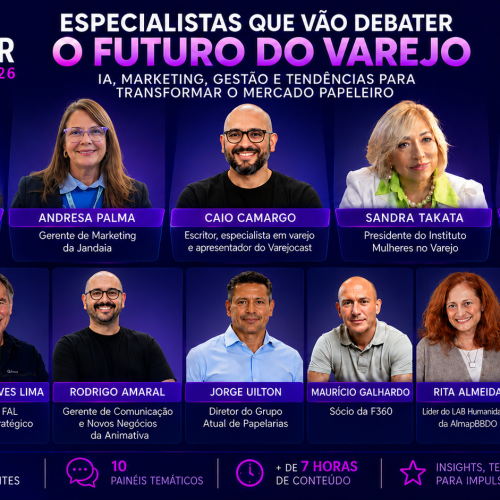 Escolar Office: painel do Congresso Escolar Office Brasil 2026 apresenta especialistas que debaterão o futuro do varejo, marketing, IA e papelaria em São Paulo.